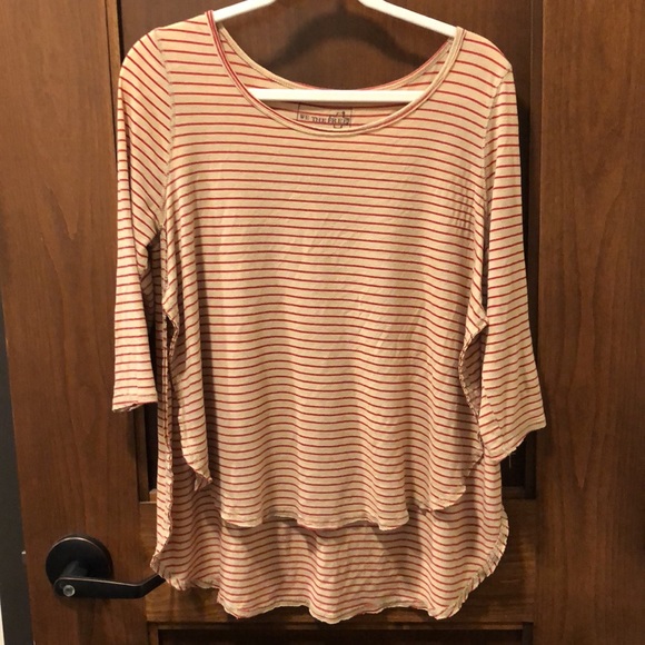 Free People We The Free Striped 3/4 Length Sleeve Scoop Neck Open Side Small - Picture 1 of 7